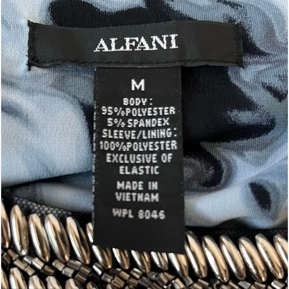 Alfani Abstract Black, White And Blue Print Top   Size M   NWT